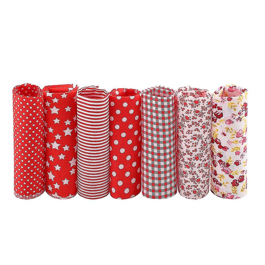 7Pcs Multiple Patterns Cotton Fabric, DIY Assorted Squares Pre‑Cut Bedding Kit Quarters Bundle, 19.7 * 19.7in(Red)