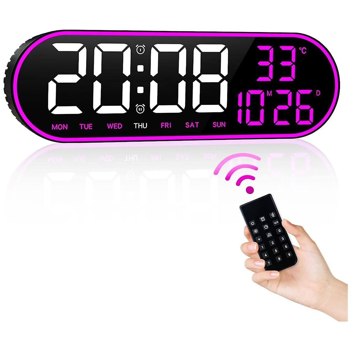 Digital Wall Clock Display, 15Inch Clock with Time Date Temp Week, Timer, 1Auto-Dimming, LED Digita