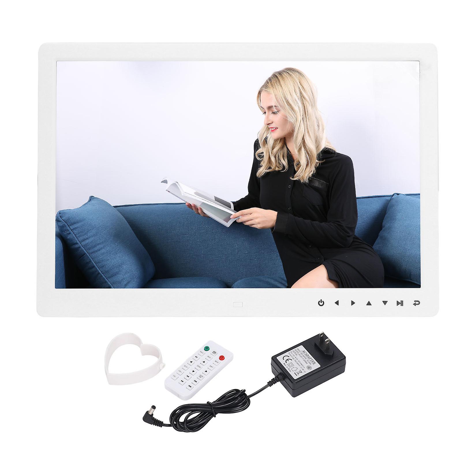 15.4" HD Digital Photo Frame - Touch Keys, Video/Music, Clock, White, US Plug