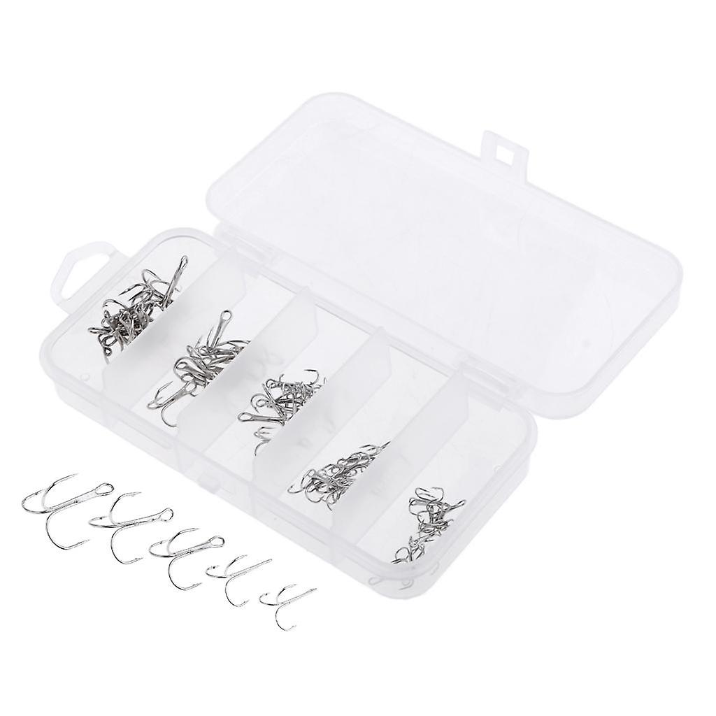 50pcs Fishing Treble Hooks Sharp Barb Lure Bait Fish Terminal Tackle Kit  M