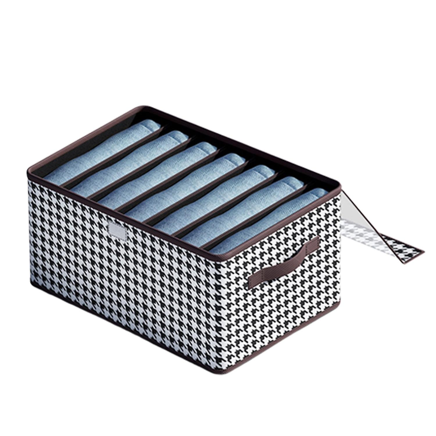 Clothes Storage Box with Cover Large Capacity Grid Design Reinforced Handle Fabric Clothes Trousers