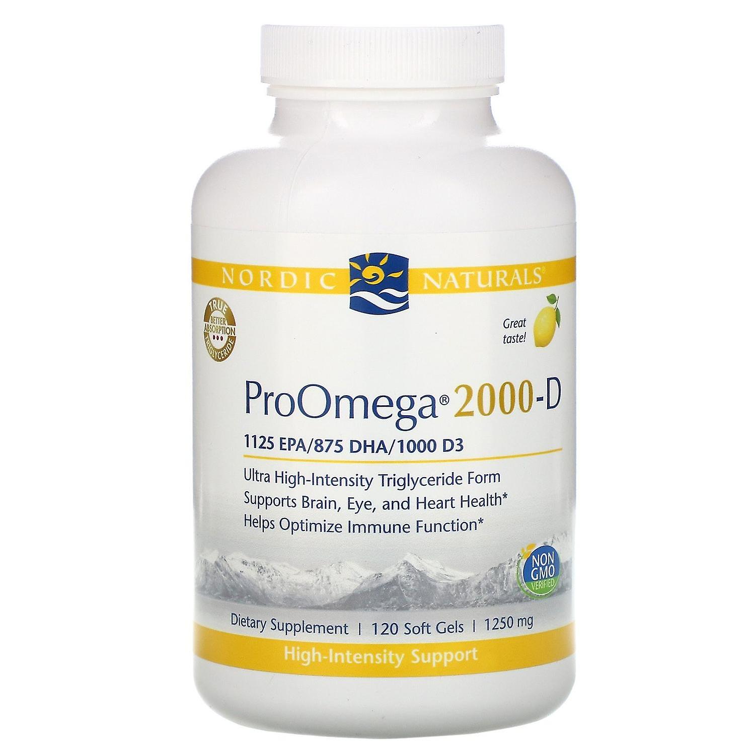 Nordic Naturals, ProOmega 2000-D, Lemon , 1,250 mg, 120 Soft Gels