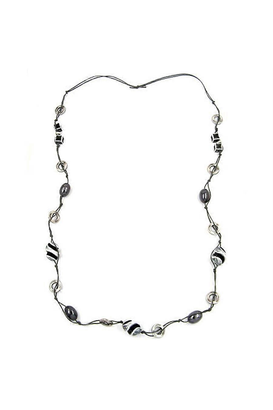 Necklace Beads Black-grey-silver 110cm - Gl02026