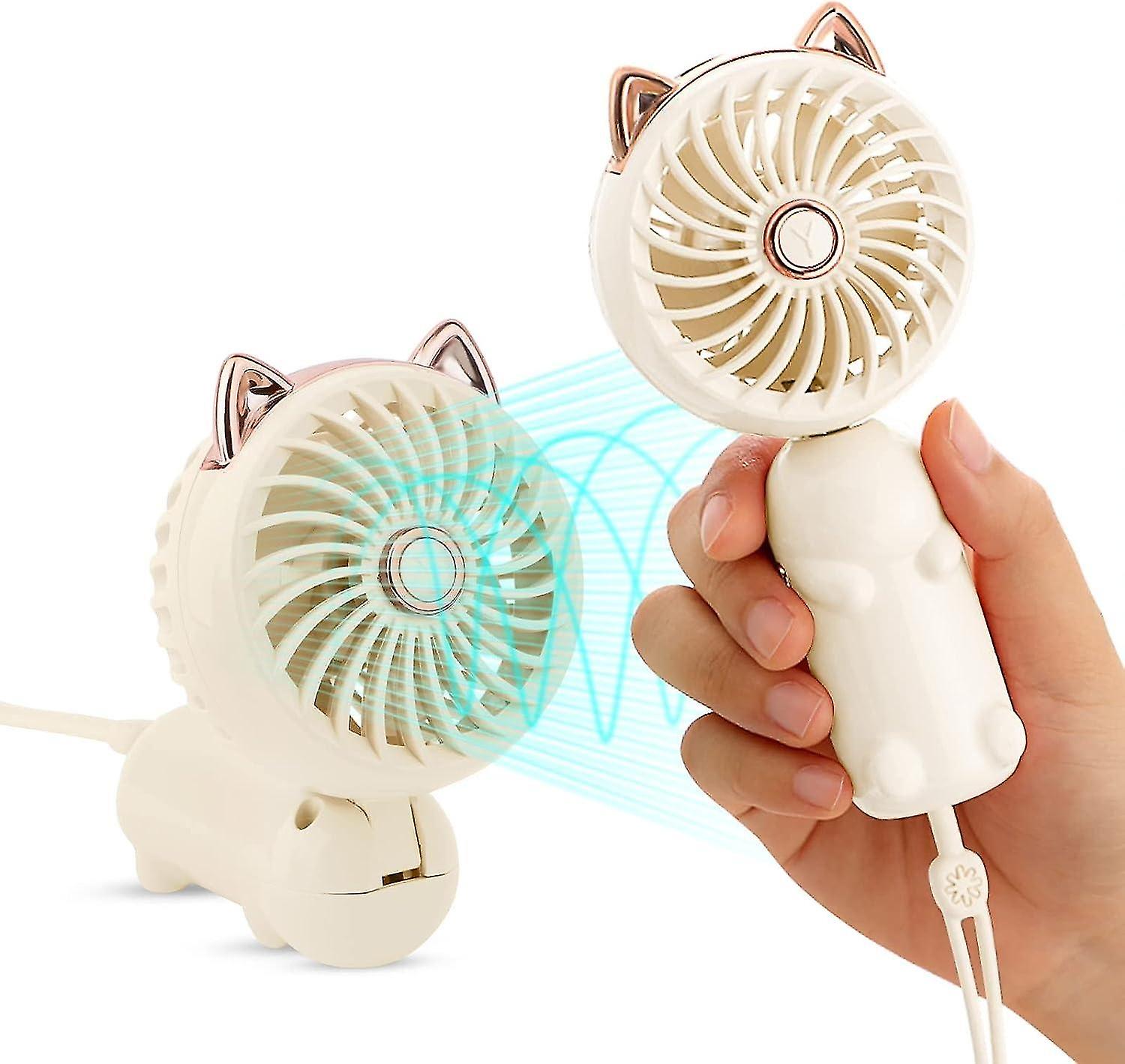 Mini Portable Fan with Rechargeable Battery and 3 Speeds（White）, Small Cute Personal Electric Fan fo