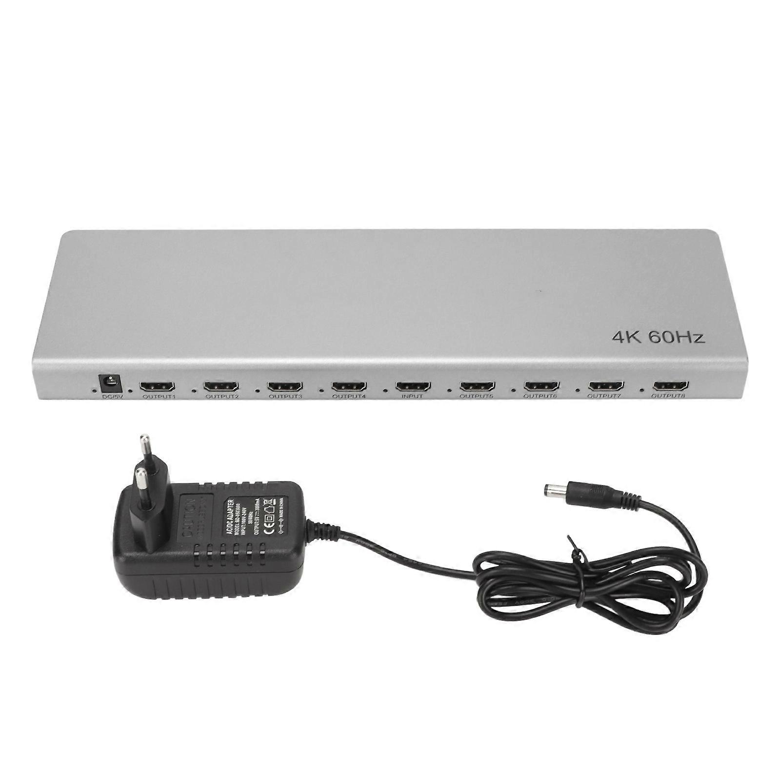 4K HD Multimedia Interface Distributør Multifunksjon 1 i 8 ut HD Multimedia Interface Splitter 100?240V EU-plugg