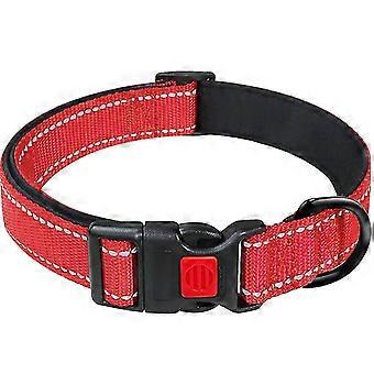 1pc(Red)Large and Small Dog Reflective Solid Color Nylon Anti-Escape Safety Locking Dog Collar