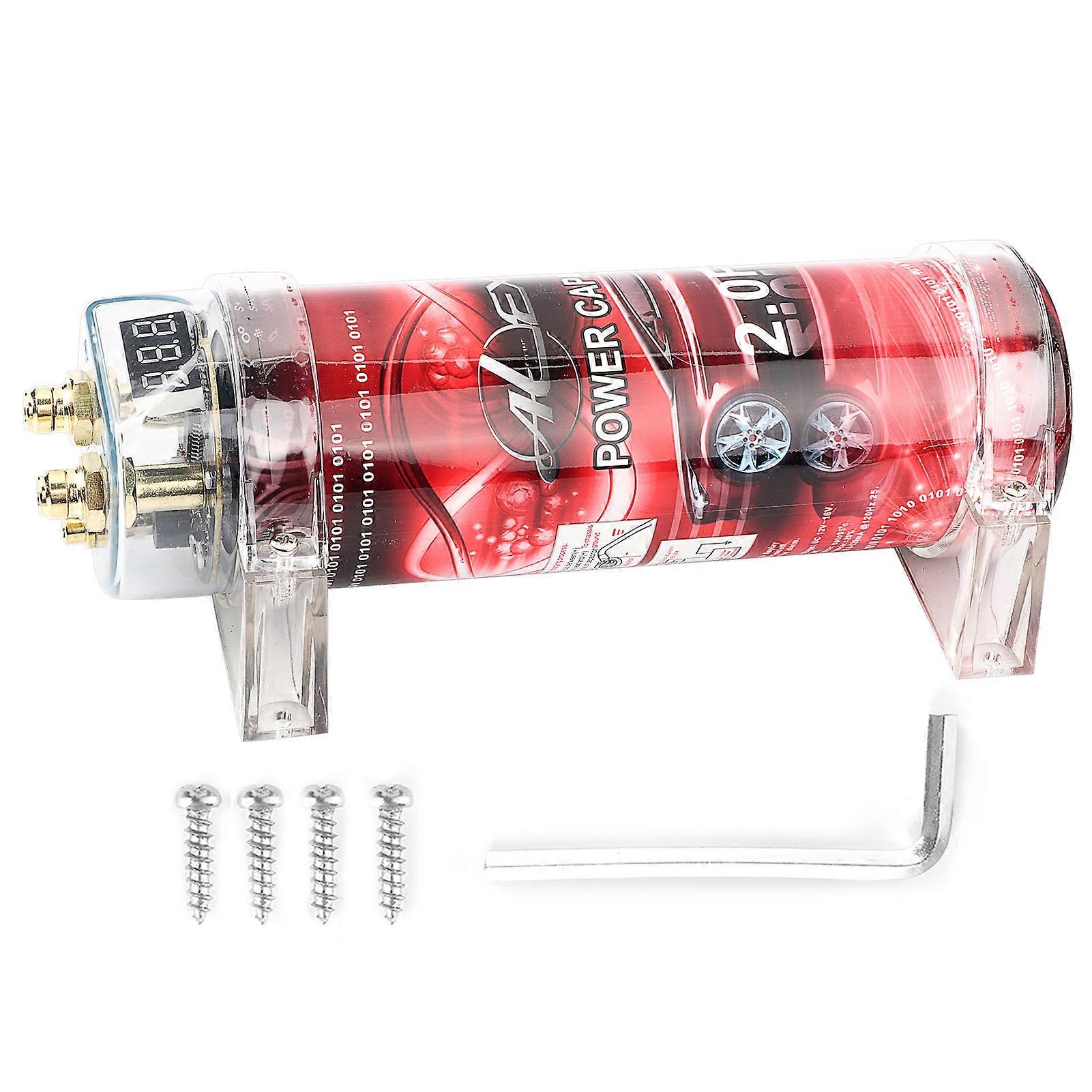 2 Farad Car Audio Power Capacitor Amplifier Voltage Regulator Red LED 1016V DC Modified Auto Parts NO.70394