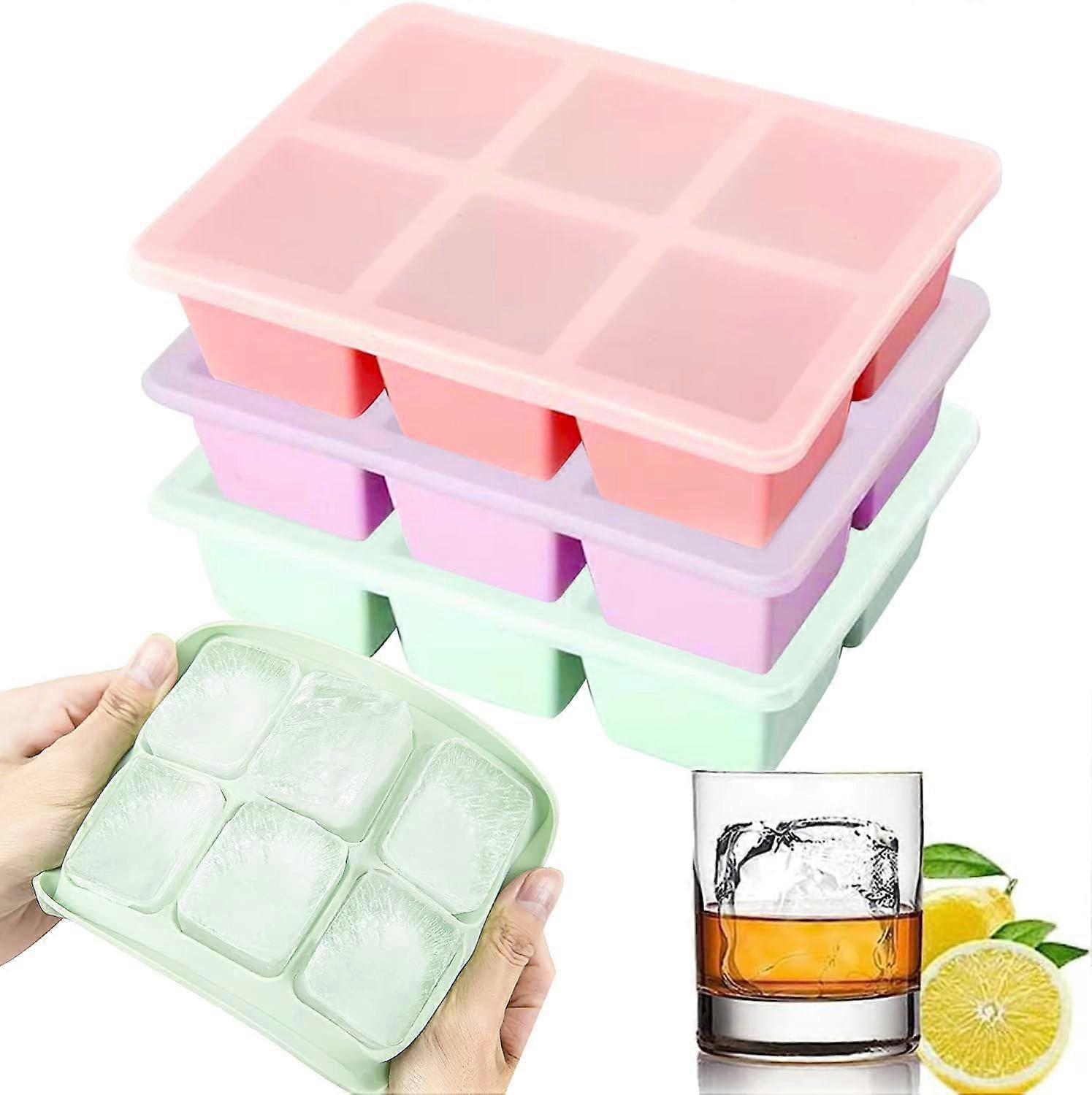 3 Pcs Ice Cube Mold, Large Ice Cube Tray with Stackable Lid