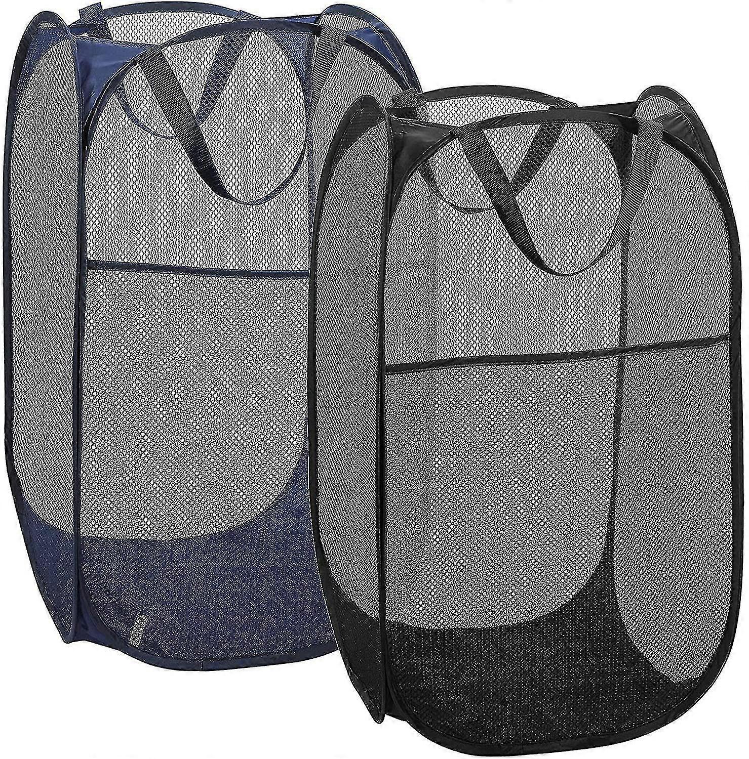 2 Laundry Baskets, Pop-up Laundry Baskets, Foldable Mesh Laundry Baskets (each With 2 Reinforced Handles), Blue