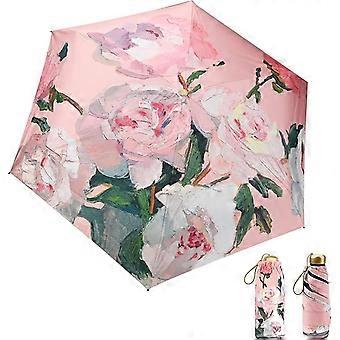 Faltbarer Mini-Regenschirm, 6 Rippen Kompakter Regenschirm winddicht stark, Taschenschirm mit Aquarellmustern, UV-Schutz Regenschirm klein, schnell trocknend