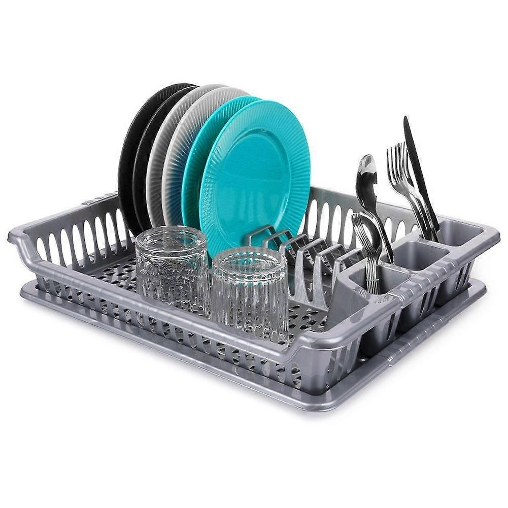 Grey Dish Rack with Removable Tray for Easy Cleaning