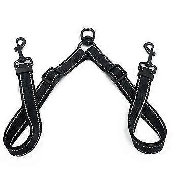 Black Double Leash Coupler For Large Dogs Adjustable Heavy Duty Nylon Splitter For Two Big Dogs