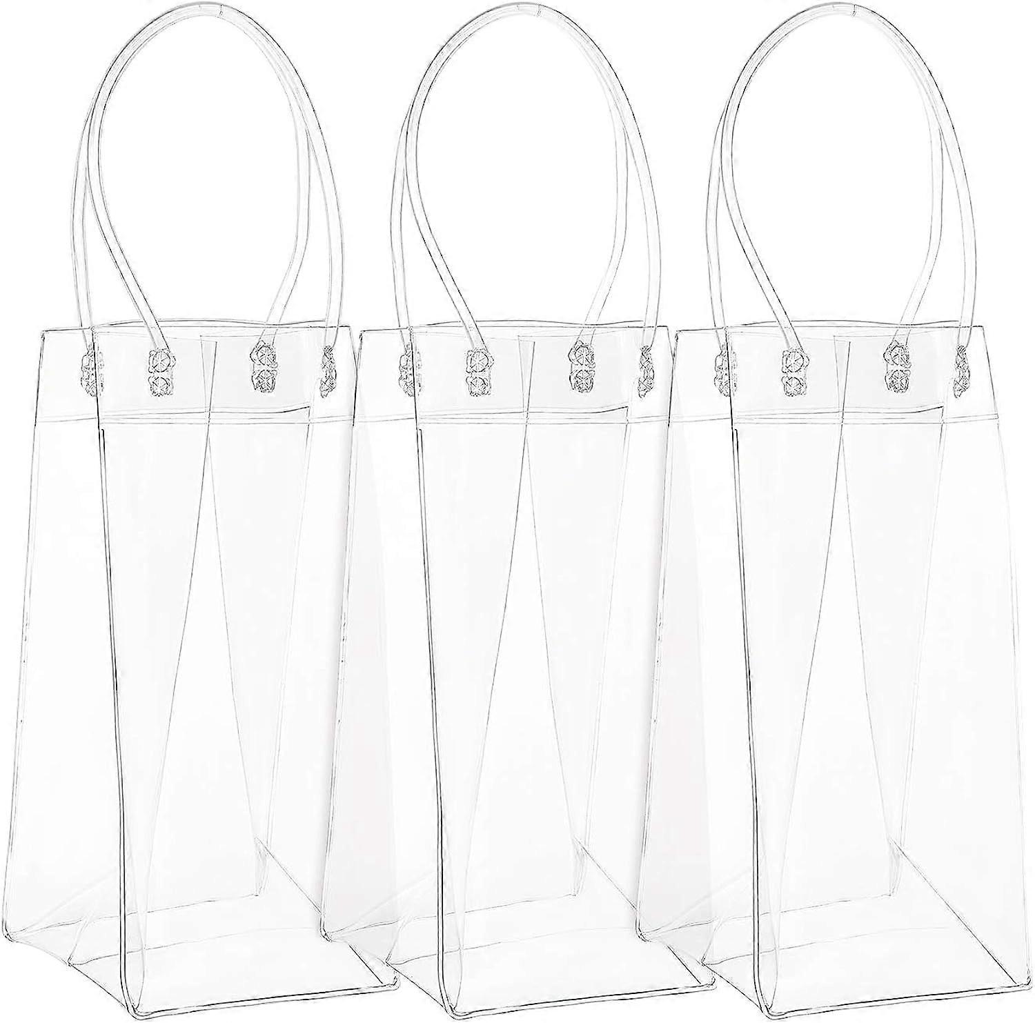 4 Pack Transparent PVC Gift Wrap Bag with Handles Clear Tote Bag Handbag