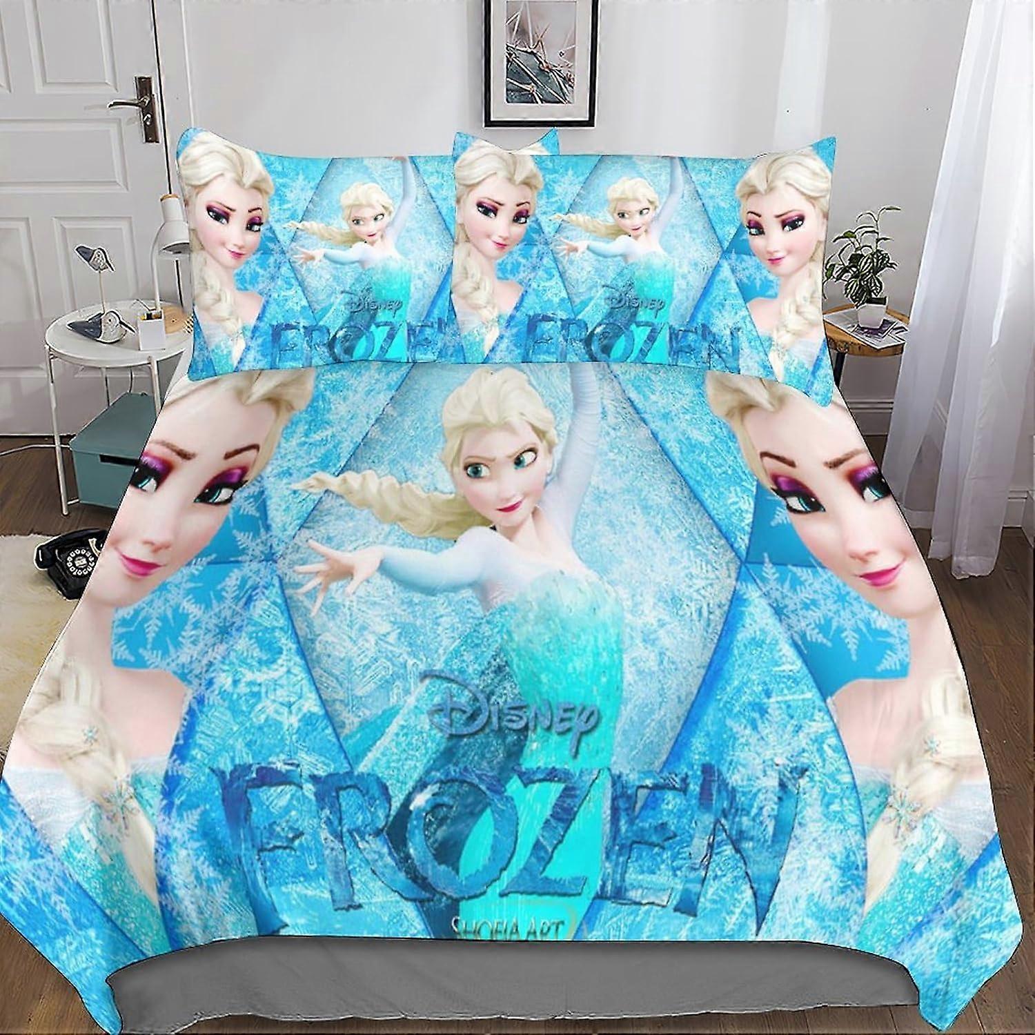 3D Frozen Movie Duvet Cover 3 Piece Bedding Set for Kids Teens Boys Microfiber with Zipper Closure Pillowcases