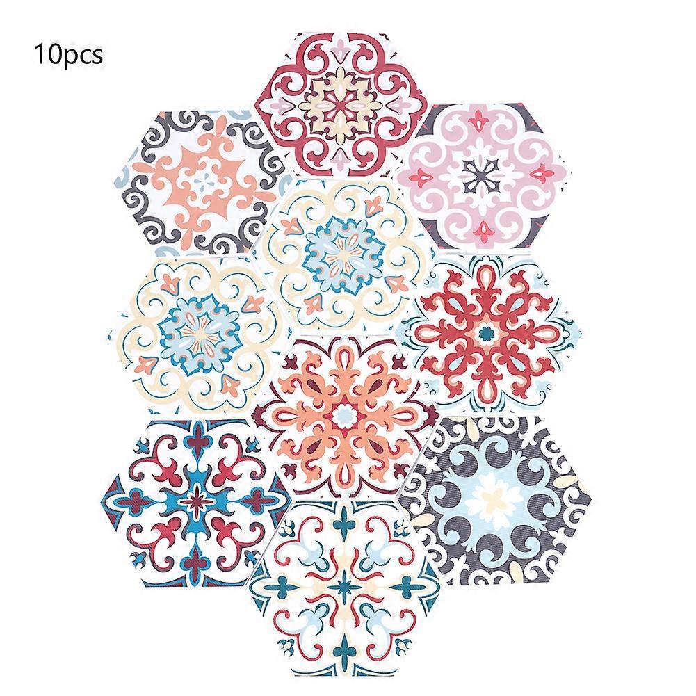 10Pcs Simulation Waterproof Non-Slip Hexagonal Self Adhesive Ceramic Tile Decorative Stickers Set