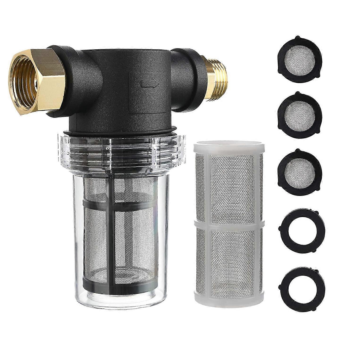 -Garden Hose Filter For Pressure Washer Water Inlet, Sediment Inline Filter, 40 Mesh Screen, Extra 100 Mesh, Black