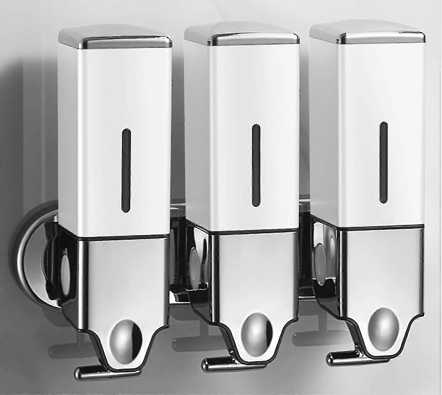 3-in-1 Shower Soap Dispenser Wall Mounted With Labels, Shower Dispensers For Shampoo, Conditioner And Soap, Drill Free Shampoo And Conditioner Dispens