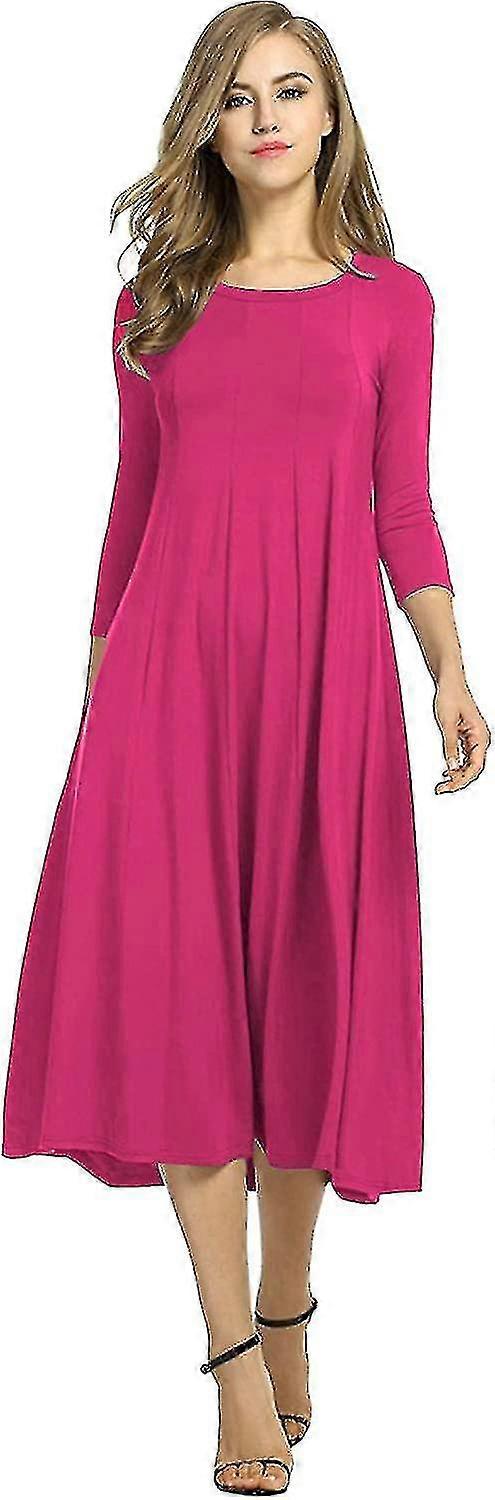 Women's 3/4 Sleeve A-line And Flare Midi Long Dress