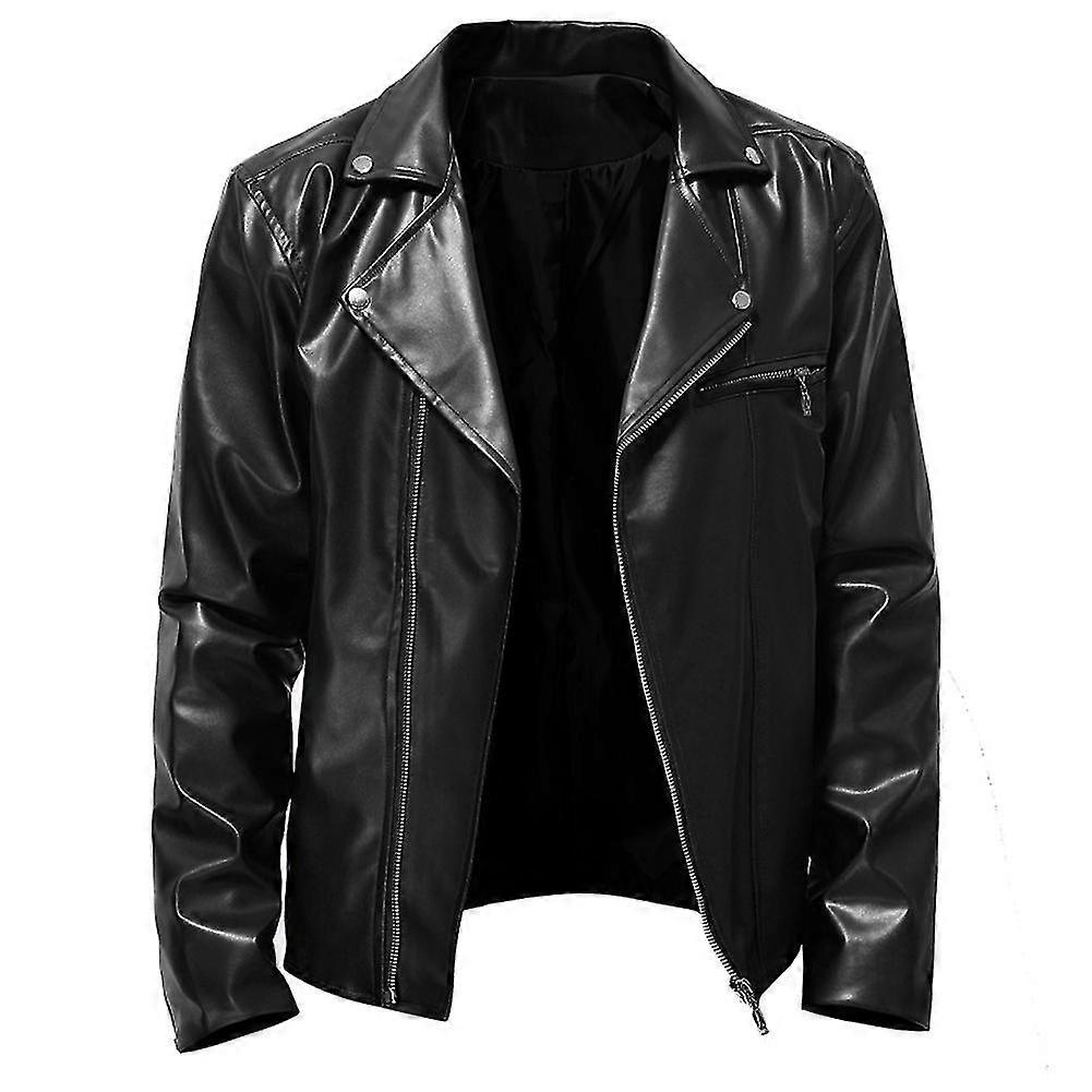 Mens Autumn Pu All-match Casual Lapel Motorcycle Leather Jacket