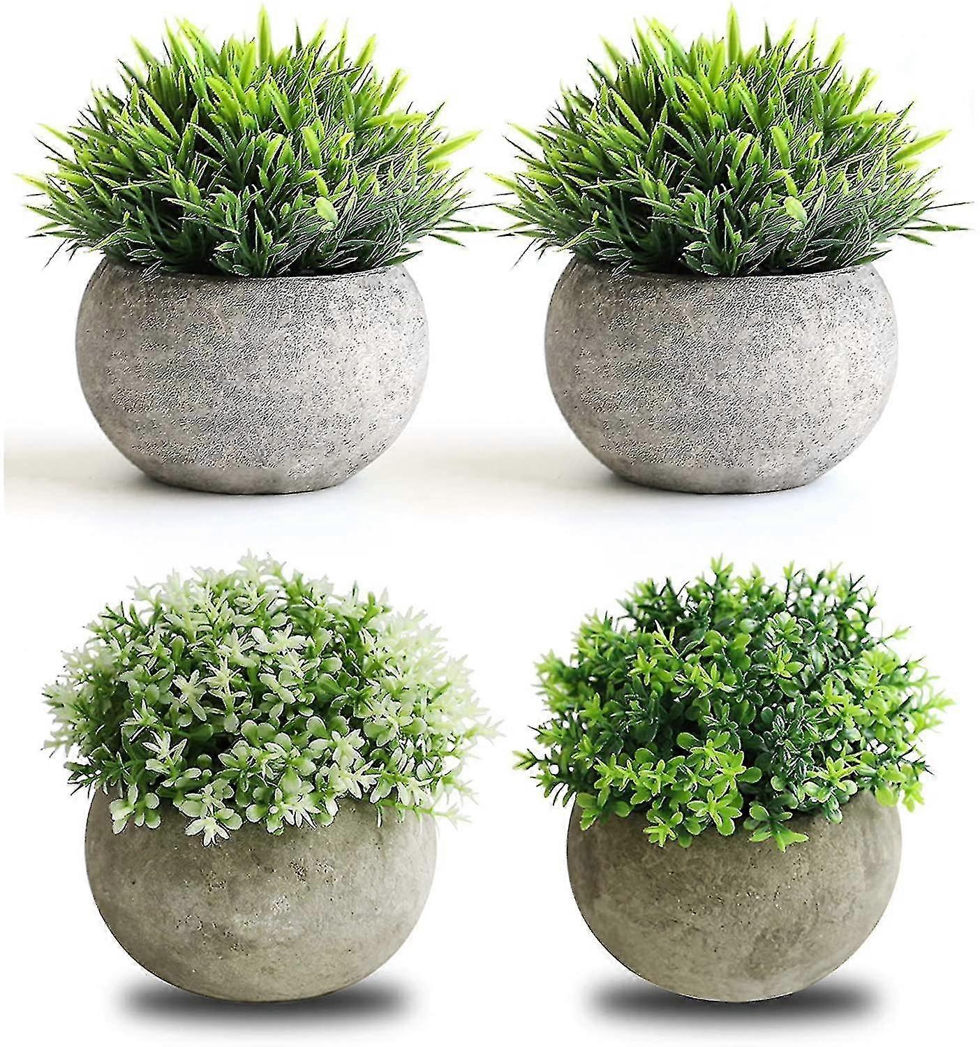 4 Packungen Mini Topf gefälschte Pflanzen für Bad / Zuhause Büro Dekor, kleine künstliche Pflanzen in Töpfen Faux Greenery für Hausdekorationen
