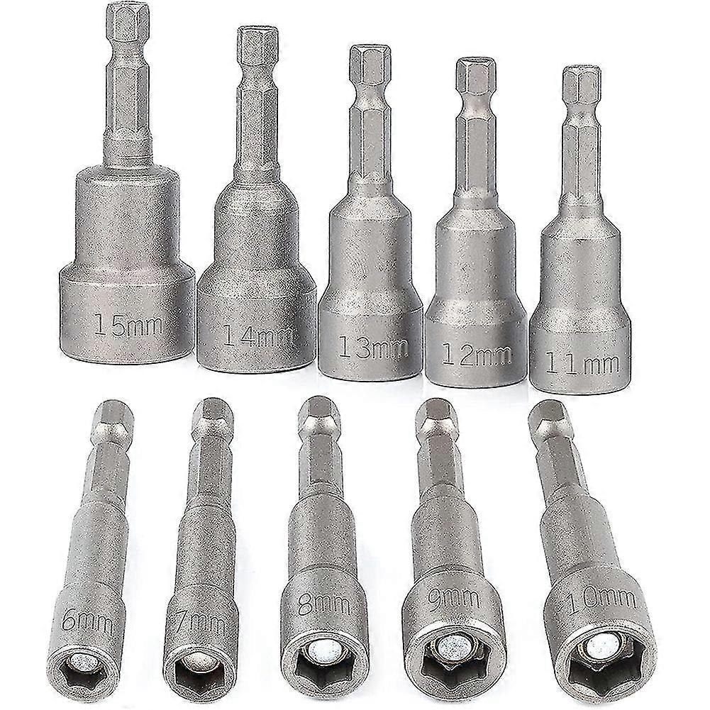 Magnetic Socket Adapter 1/4 Inch Socket Set 6-15 mm Hexagonal for Drill or Cordless Screwdriver Set