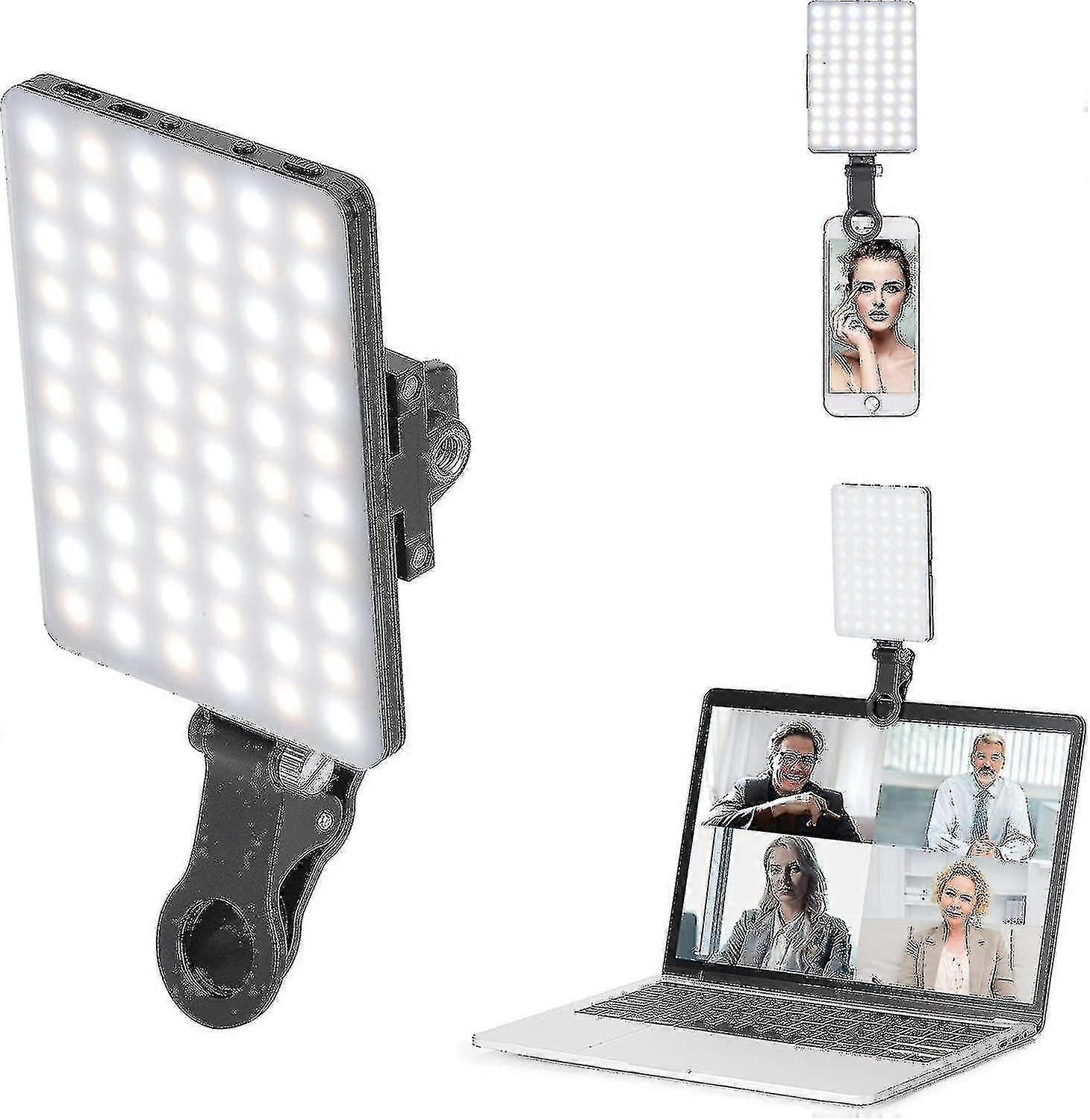 60 Led High Power Rechargeable Clip Fill Video Light With Front & Back Clip, Adjusted 3 Light Modes For Phone, Iphone, Android, Ipad, Laptop