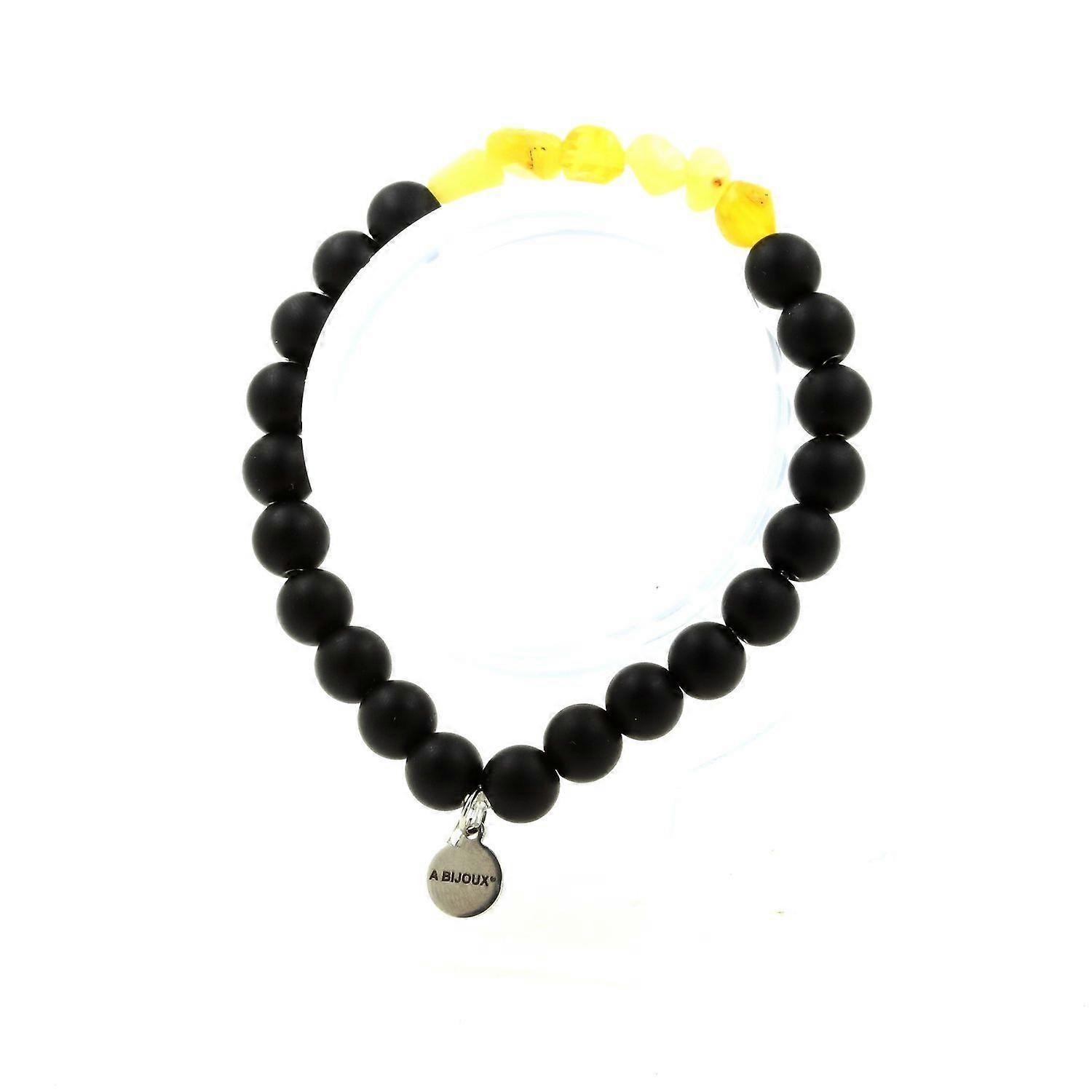 Australian Yellow Opal Bracelet + Matte Black Onyx Beads 8 mm