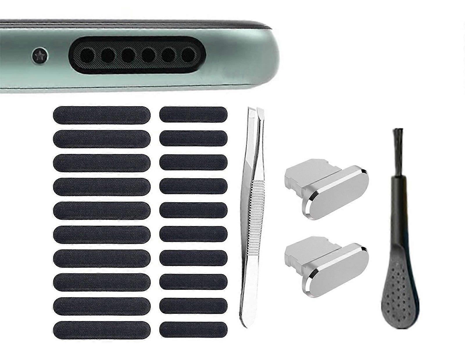 Phone Speaker Dustproof Stickers Dust Plugs Protector Kit for iPhone Silver