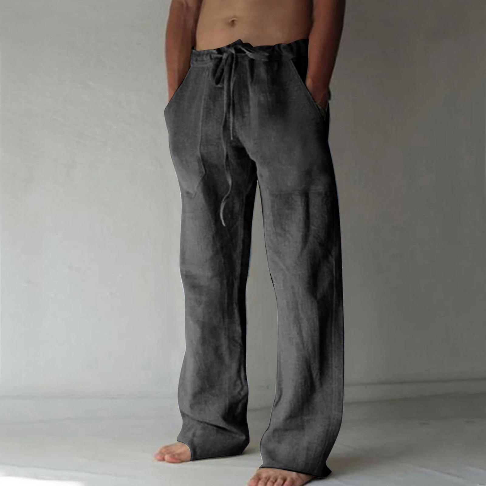 Mens Linen Trousers Men's And Linen Waist Blended Able Comfortable Soft Beach Casual Trousers Length Pants Trousers For Men