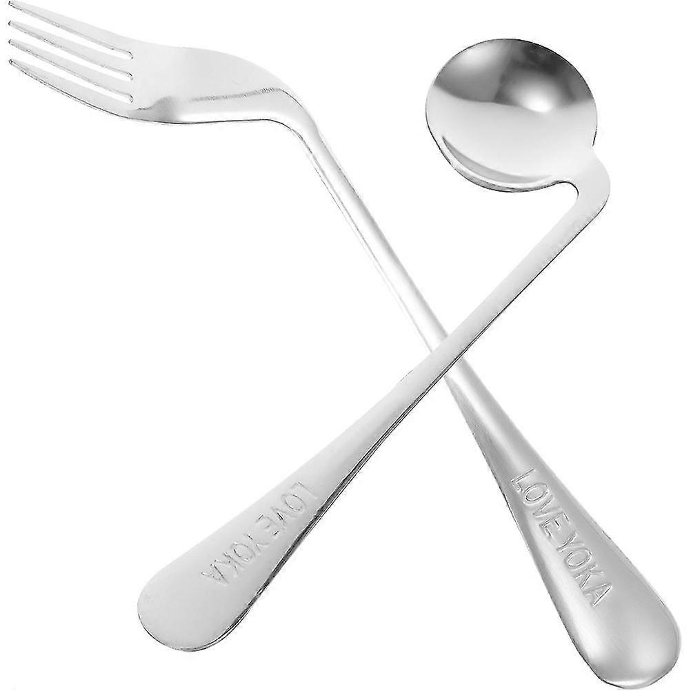 1 Set Angled Fork Spoon Lightweight Ergonomic Fork Spoon Eating Feeding Utensila Assist Tableware Z