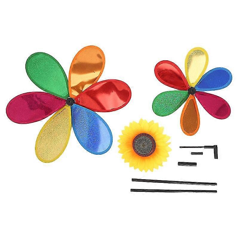 Sequins Double Layer Sunflower Windmill Wind Spinner Home Garden Yard Decoration