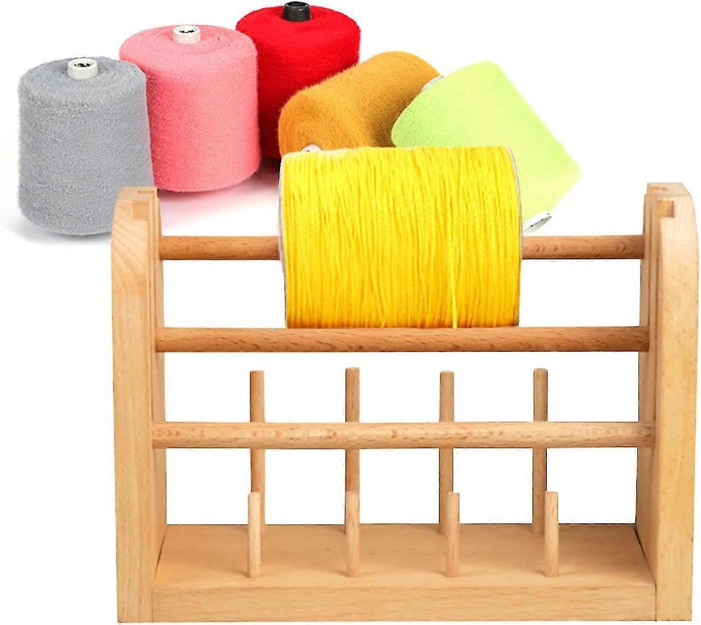 11 Spools Thread Rack, Wood Yarn Dispenser Yarn Spinner Wool Thread Holder With Twirling Mechanism For Knitting, Crochet