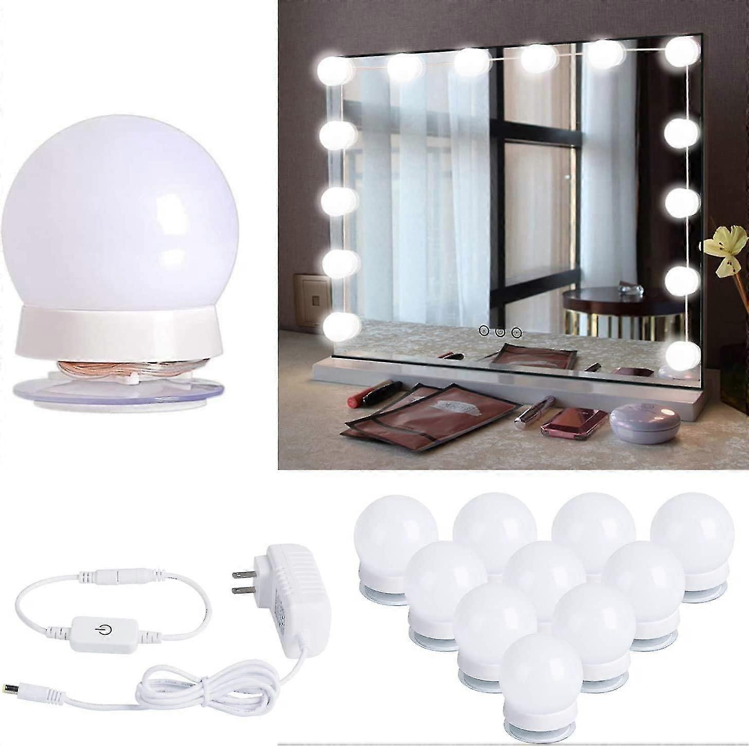 Led Vanity Mirror Light Kit With 10 Dimmable Bulbs Plug-in White Without Mirror
