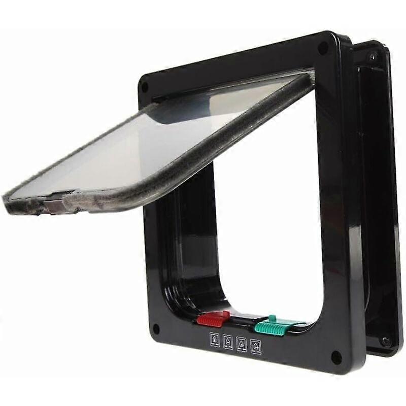 3 Size 4 Position Pet Door Cat Dog Latch Lockable Flap Door Pet Hatch (M: 1919.75.3cm , Black)