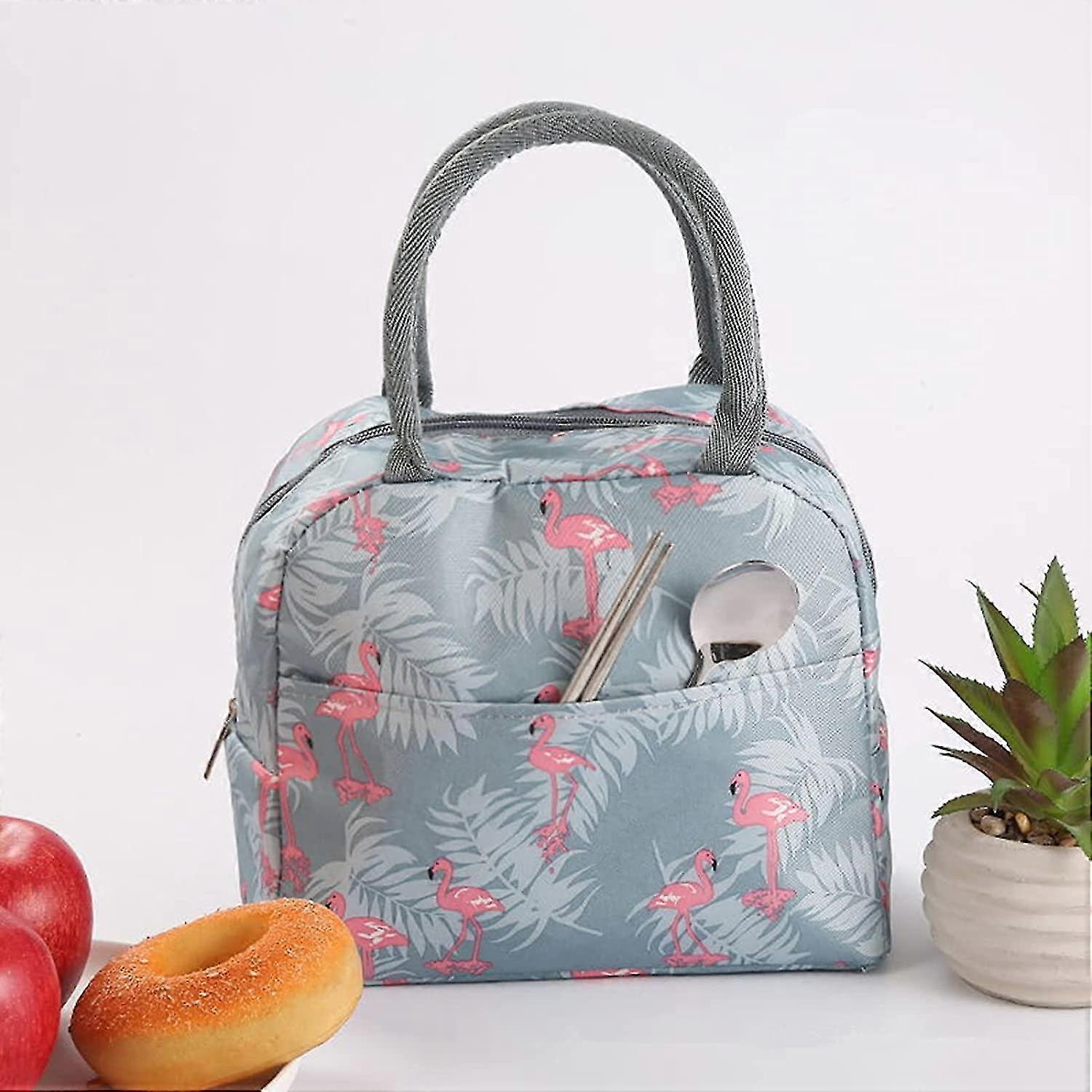 Flamingos And Tropical Leaves Portable Insulated Lunch Box Reusable Lunch Bag