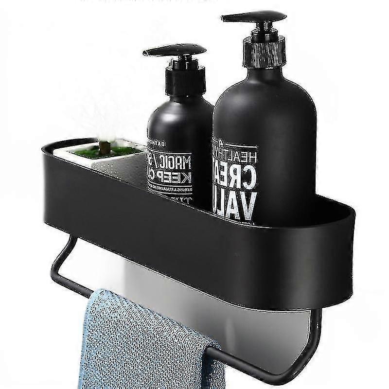 1pc Space Aluminum Black Bathroom Storage Rack, 30cm