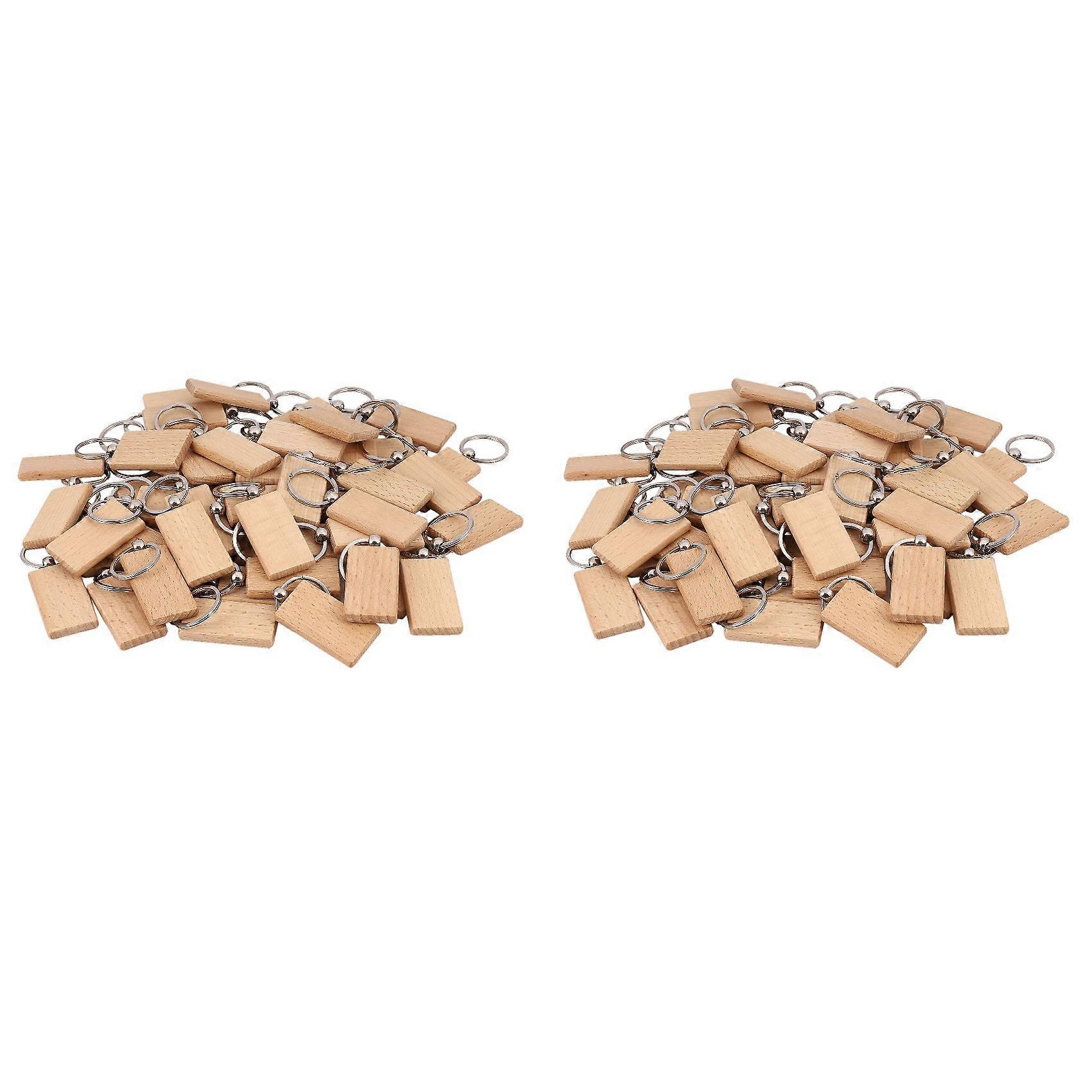 100 Blank Wooden Keychain Rectangular Engraving Key ID Can Be Engraved DIY