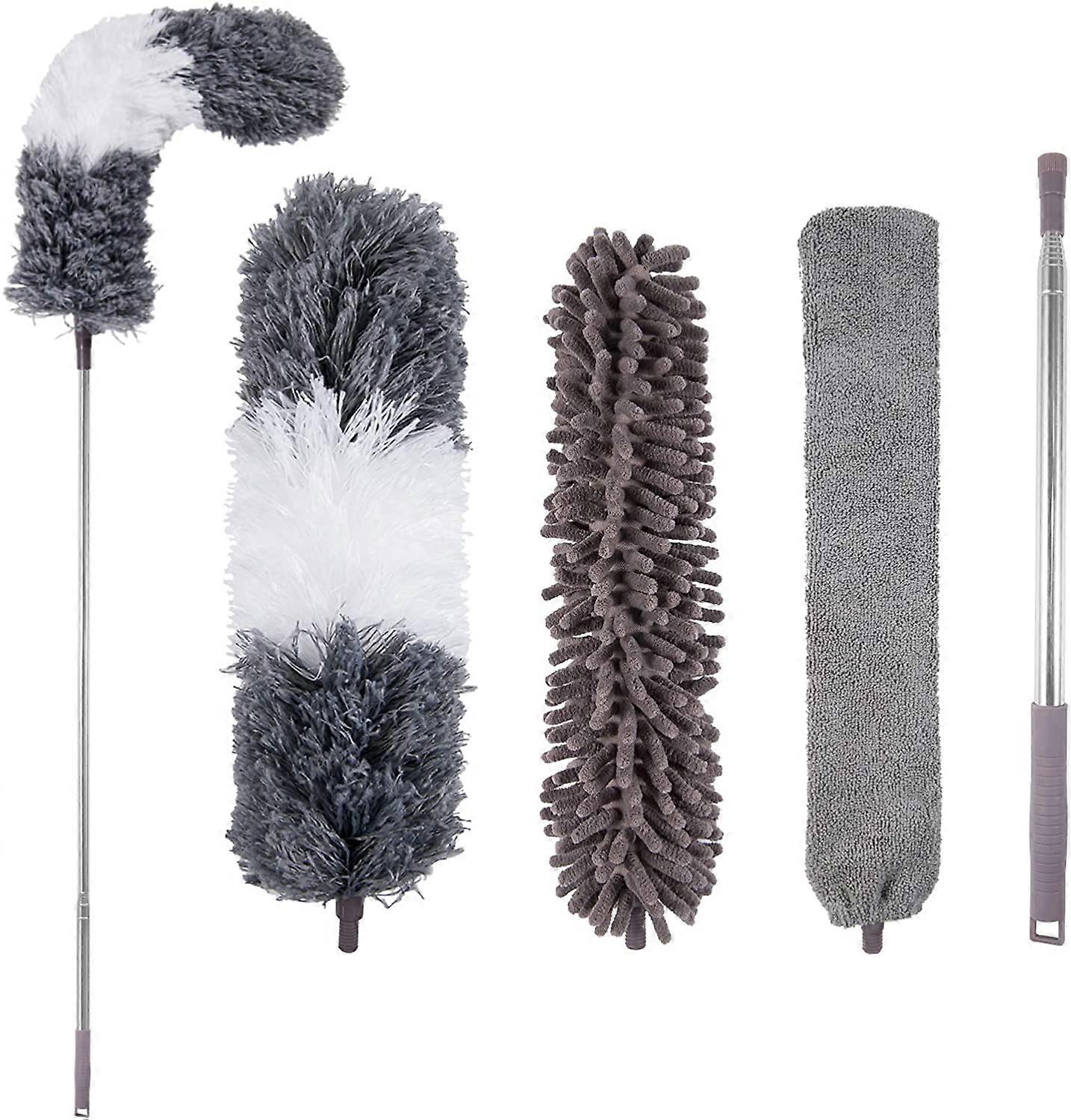 Microfiber Duster, with Extension Pole(Stainless Steel), Reusable Bendable Dusters, Washable Lightweight D