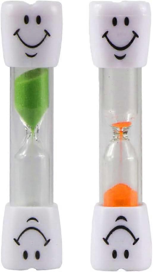 2 Pcs 3 Minutes Smiley Hourglass Timer Kids Brushing Teeth Timer (Orange+Green)