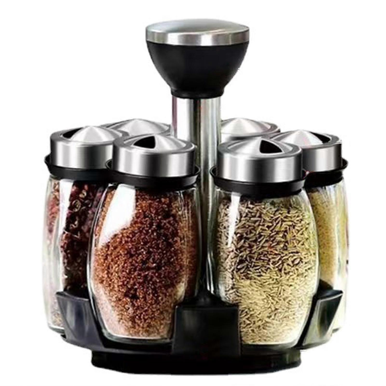 6pcs Condiment Bottle Set with Rotatable Base Durable Refillable Sealed Spice Bottle for Kitchen