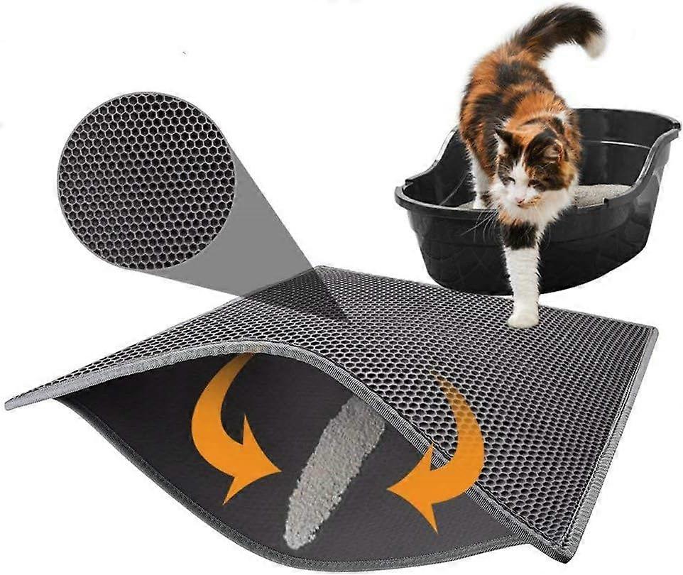 katt søppelmatte katt søppelmatte, katt søppelbrett, mat honeycomb design katt søppelmatte, vanntett dobbeltlags design honeycomb katt søppelmatte - svart
