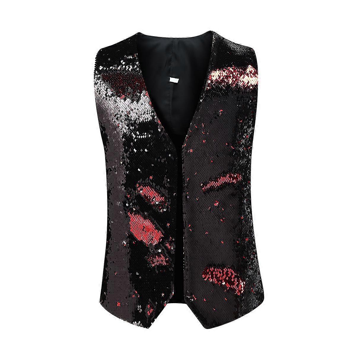 VAWAN Mens Casual Party Colorful Sequin V-Neck Color Changing Vest
