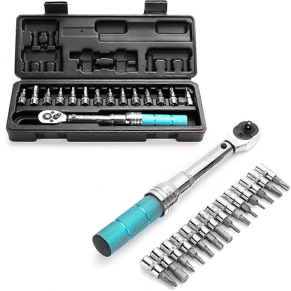 15 Pieces Bicycle Torque Wrench 1/4" Torque 2-14 N.m, Adjustable Torque Wrench For Bicycle / Mountain Bike With Hex Sockets