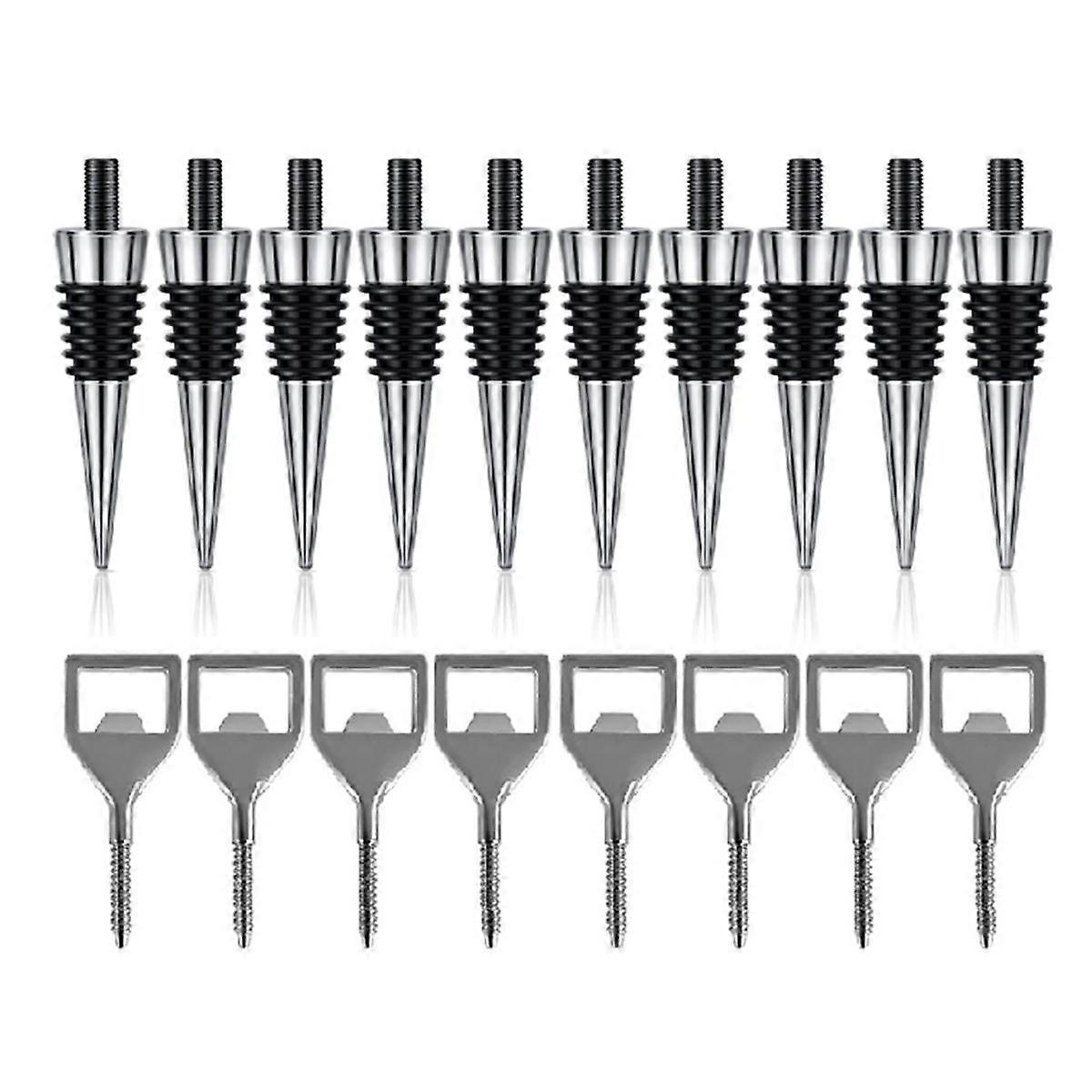 10 Pcs Metal Wine Stopper and 8Pcs Blank Alloy Bottle Opener Chrome Bottle Stopper Bottle Opener Inserts Set