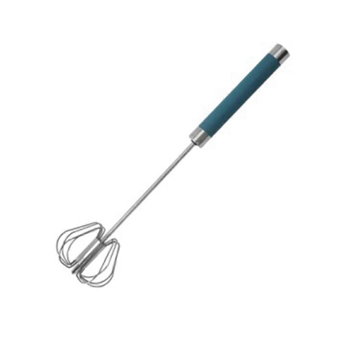 12inch Stainless Steel Semi-Automatic Whisk, Hand Push Rotary Blender Egg Whisk, Mixer Stirrer Kitchen Tool Dark Blue