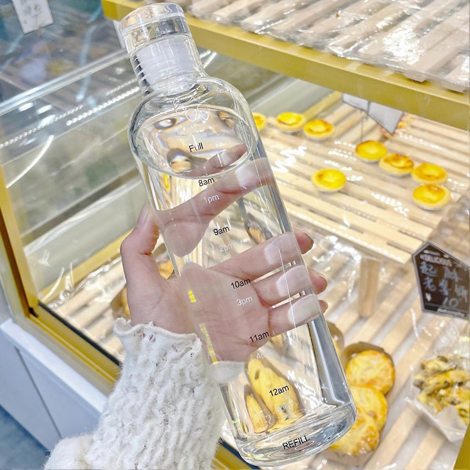 500ml Water Bottle Leak-proof Time Scale Print Transparent High Borosilicate Teaware Bottle For Office(Grey)