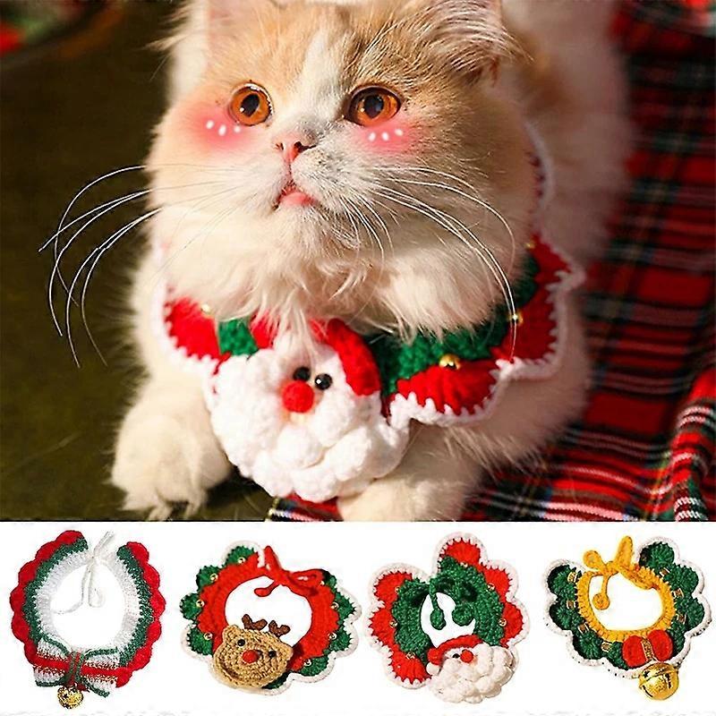 Knitting Cat Collar with Bow, 4 Pack Knitted Bib Pet Collars