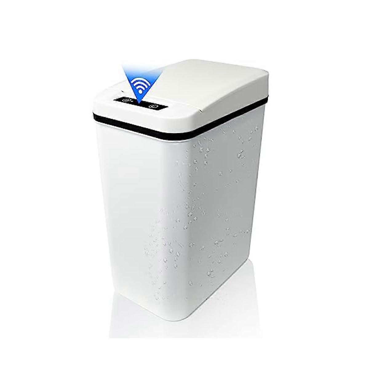 Automatic Touchless Bathroom Trash Can with Lid White Slim Narrow Plastic Smart Motion Sensor Cover