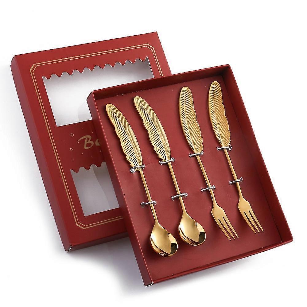 Stainless Ste Tableware ,Style: 4 In 1 Titanium-Red Box