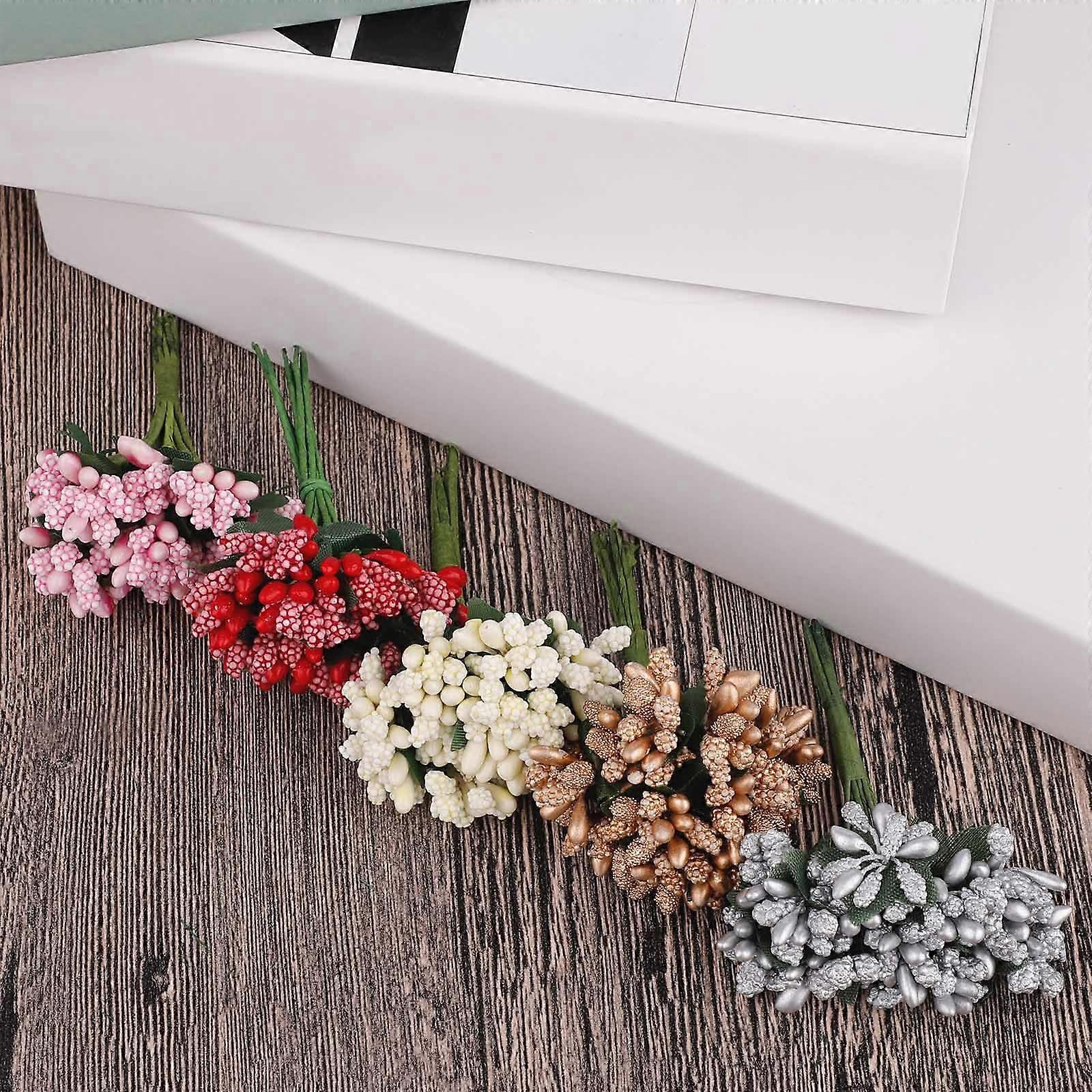 DIY Fake Plastic Gifts Present Golden Pompons Plastic Pompon Artificial Stamen Flowers 144pcs